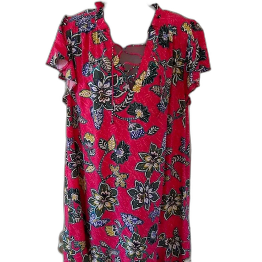 Women's LOFT Hot Pink Floral Print Tropical Dress Size S
